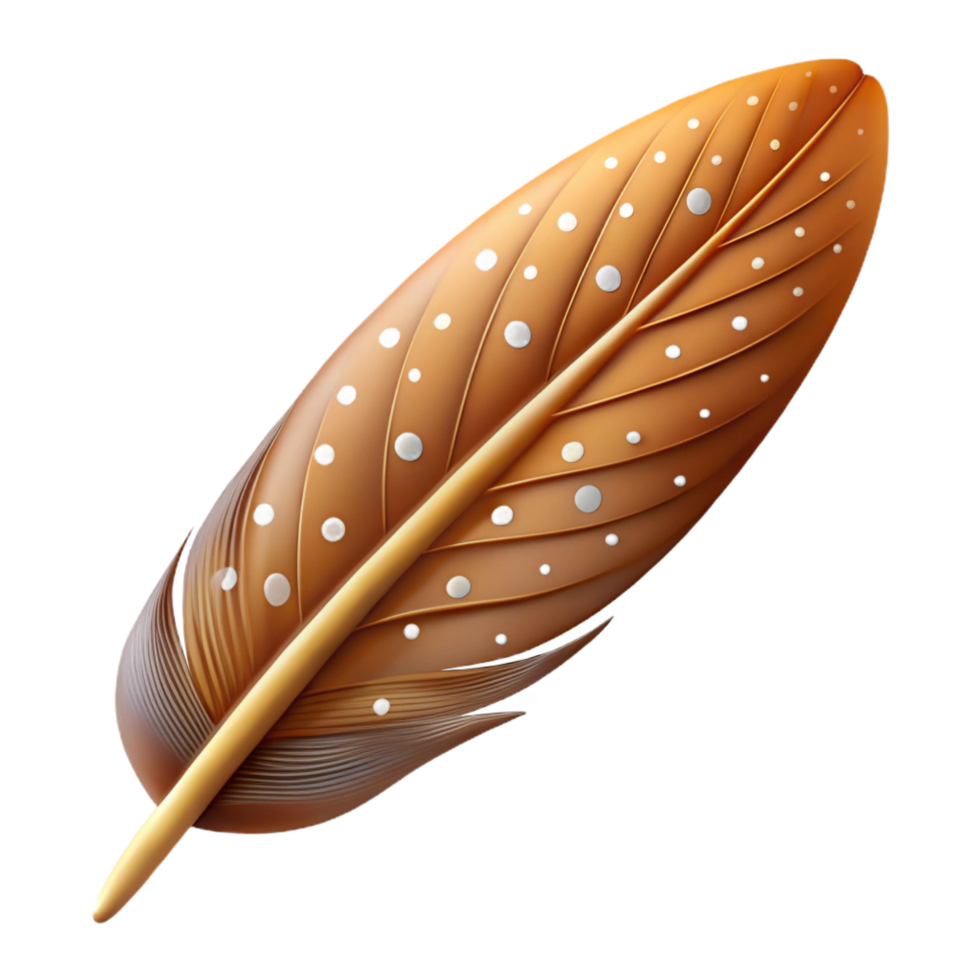 enchanting reflective retro Brown bird feather, speckled. NO BACKGROUND with Transparent Background. crisp png