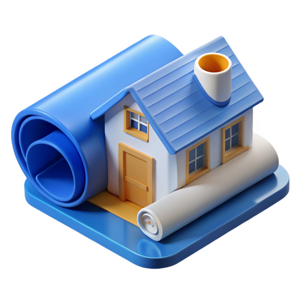 exquisite mysterious victorian Blueprint roll of a residential house NO BACKGROUND with Transparent Background. detailed png