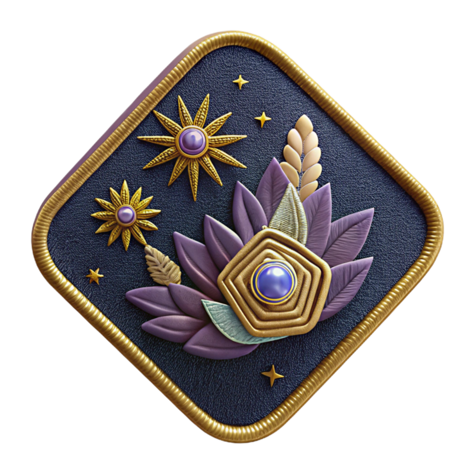 serene artistic Embroidered Patch Rectangular Shape Cutout with Floral Design professional png