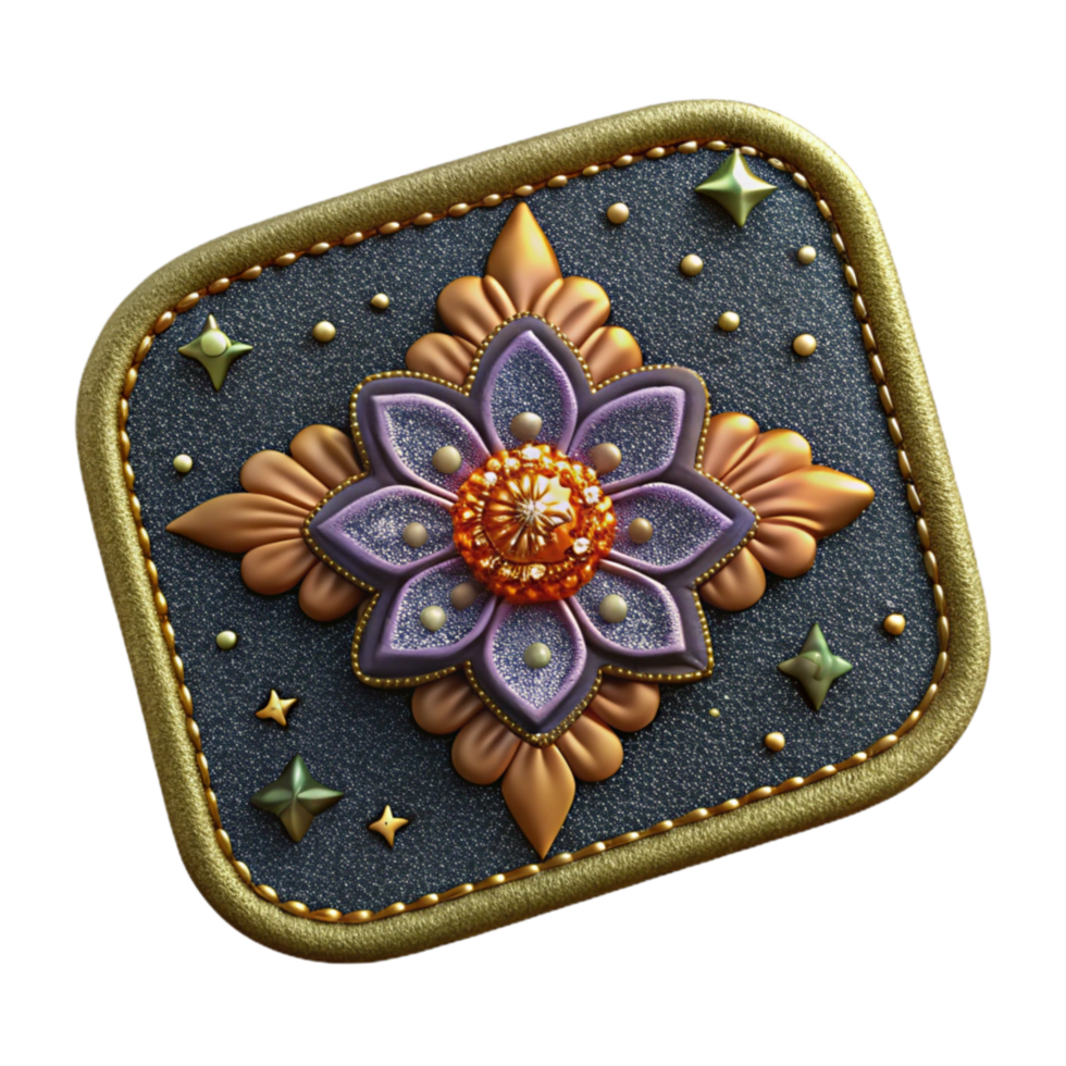 magnificent contemporary Embroidered Patch Rectangular Shape Cutout with Floral Design premium png