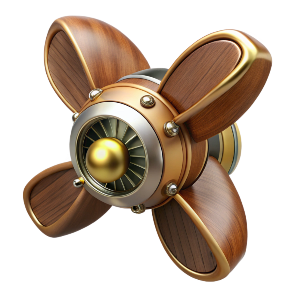 standout vintage Steampunk airship propeller made of polished wood and copper. NO BACKGROUND with Transparent Background. 4K png
