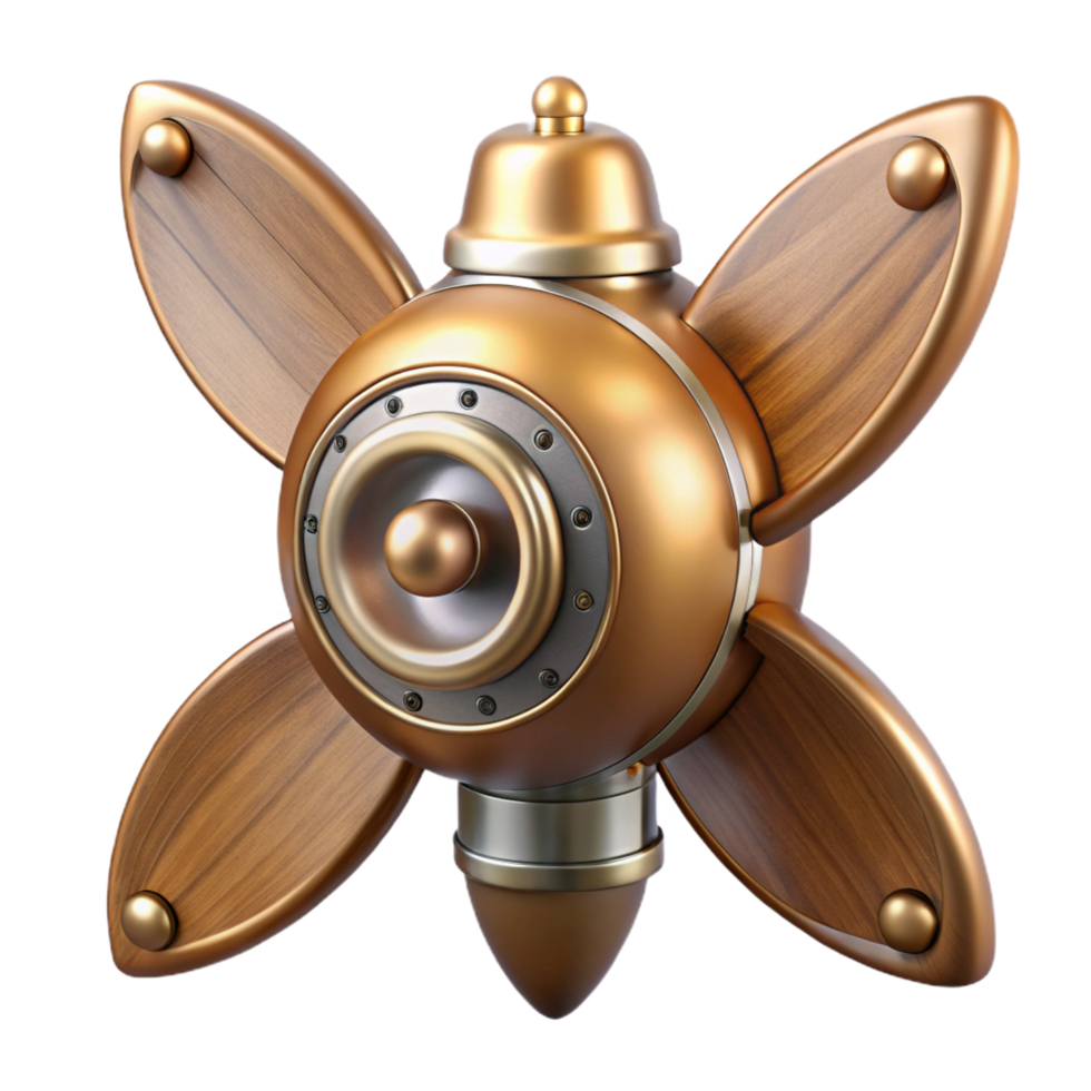 picturesque peaceful organic Steampunk airship propeller made of polished wood and copper. NO BACKGROUND with Transparent Background. crisp png
