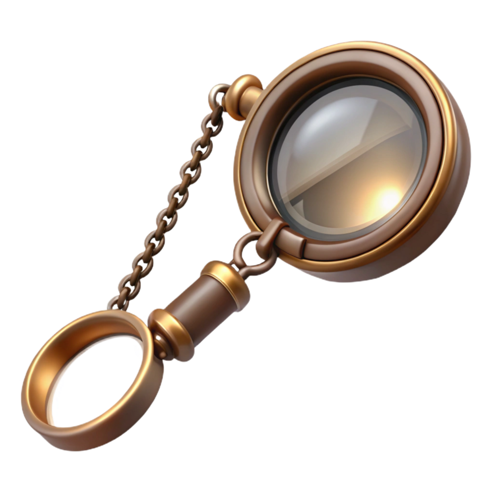 romantic exquisite Steampunk monocle with a delicate chain and magnifying lens. NO BACKGROUND with Transparent Background. studio quality png