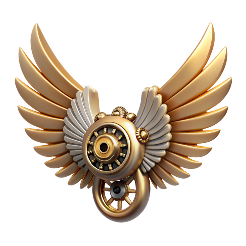 stunning impressionist Steampunk wings crafted from clockwork gears and metal feathers. NO BACKGROUND with Transparent Background. exclusive png