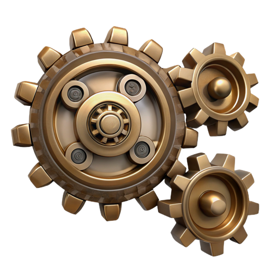signature modern Steampunk gear set with various sizes and intricate tooth patterns. NO BACKGROUND with Transparent Background. original png