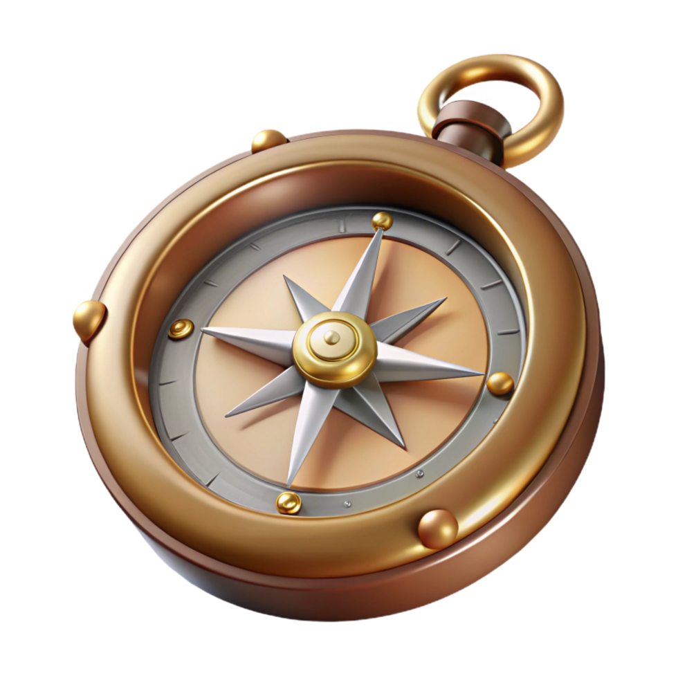vibrant melancholic art deco Steampunk compass with a rotating bezel and detailed map markings. NO BACKGROUND with Transparent Background. 8K png