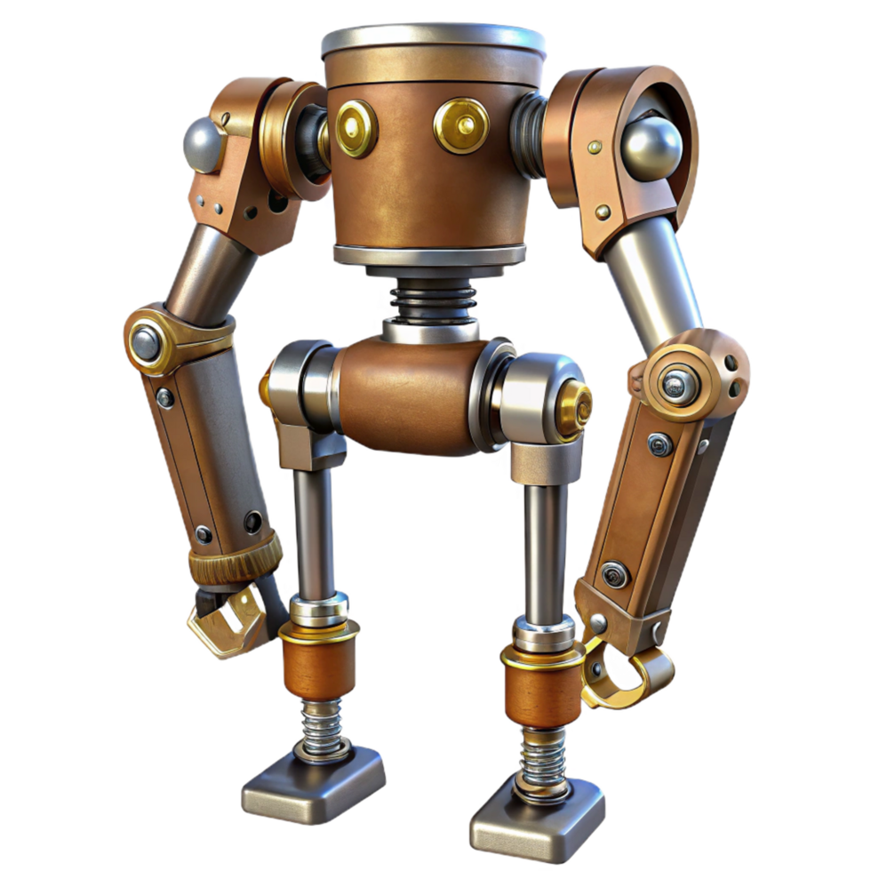 extraordinary notable Steampunk robotic leg with articulated joints and exposed pistons. NO BACKGROUND with Transparent Background. png