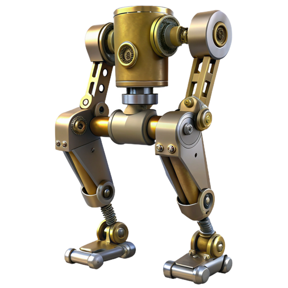 enchanting quintessential Steampunk robotic leg with articulated joints and exposed pistons. NO BACKGROUND with Transparent Background. png