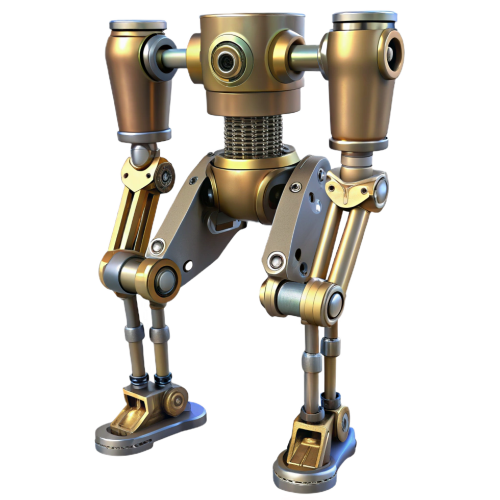 gorgeous intense victorian Steampunk robotic leg with articulated joints and exposed pistons. NO BACKGROUND with Transparent Background. high resolution png