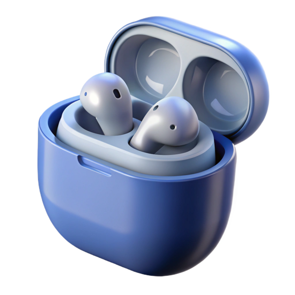 ethereal spectacular Wireless earbuds with charging case open. NO BACKGROUND with Transparent Background. fine detail png