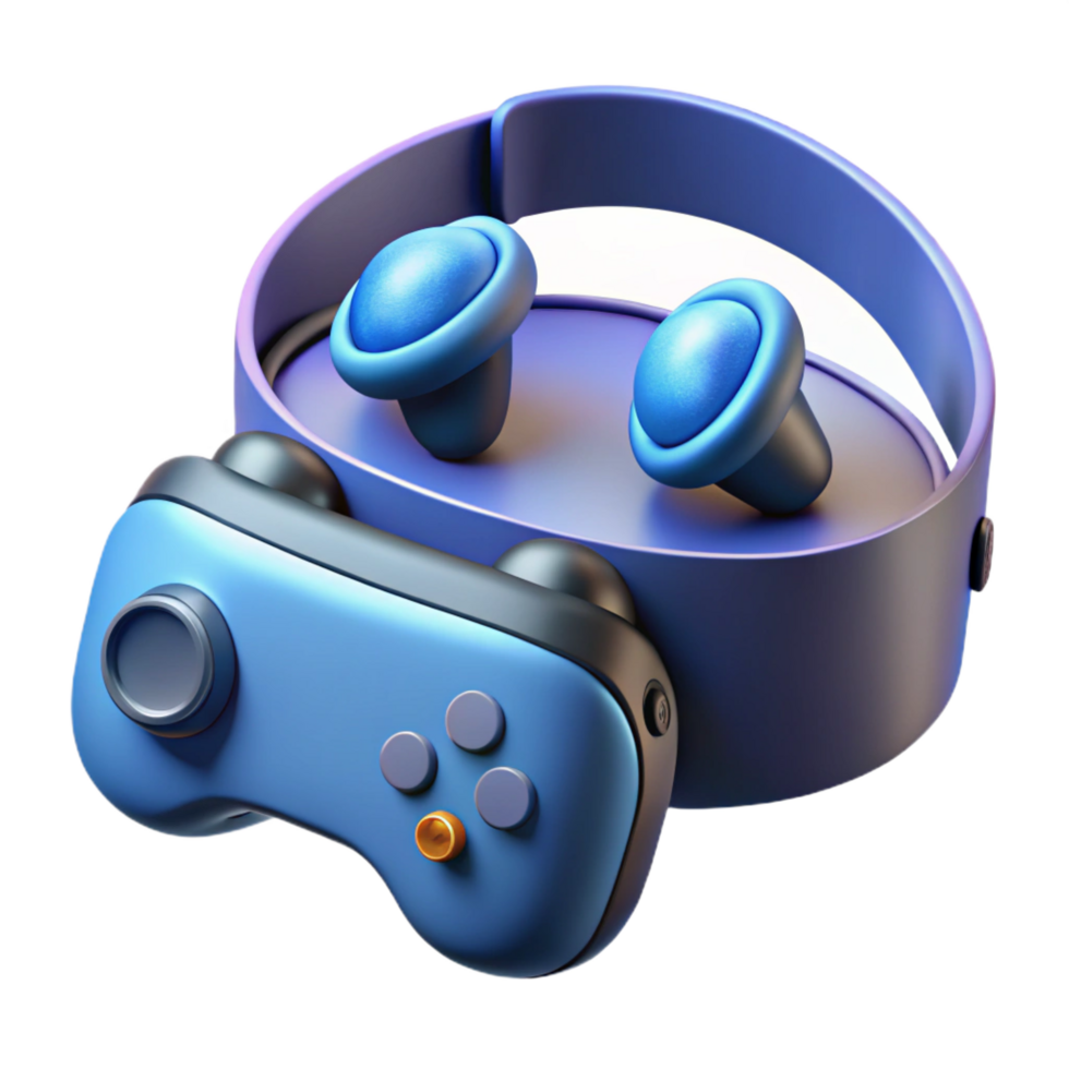 elegant rare Virtual Reality headset with controllers. NO BACKGROUND with Transparent Background. png