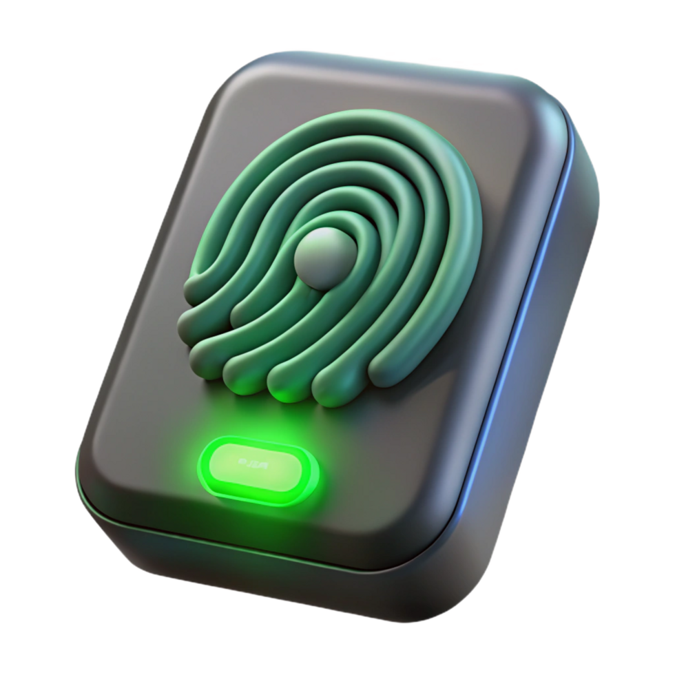 iconic nordic Fingerprint scanner with glowing green light. NO BACKGROUND with Transparent Background. premium png
