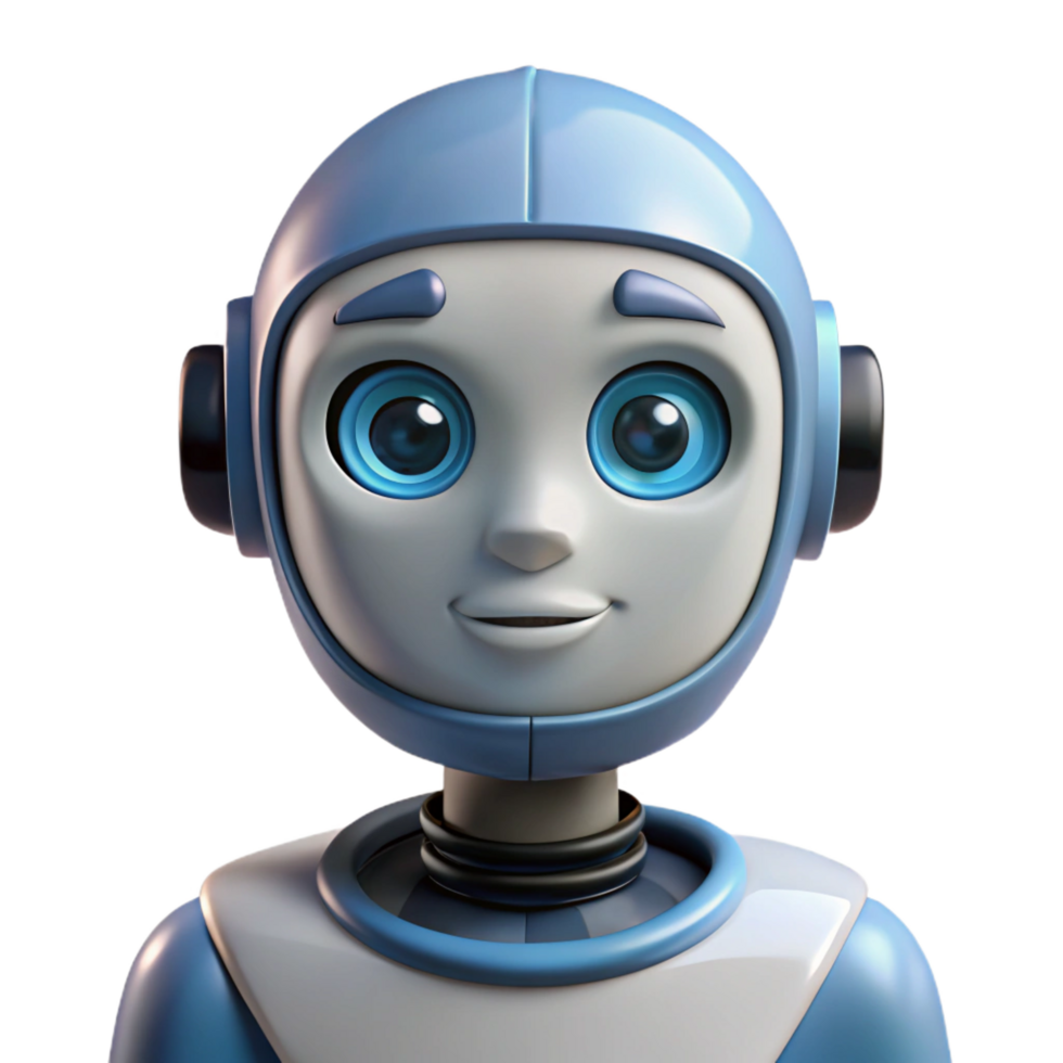 inspired elegant Artificial intelligence robot head. NO BACKGROUND with Transparent Background. artisan png