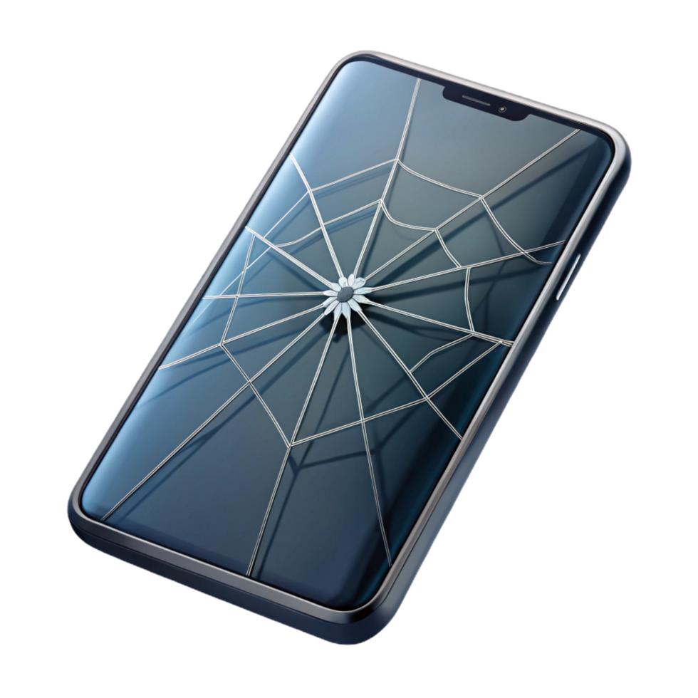 gorgeous distinguished Broken smartphone screen with spiderweb cracks. NO BACKGROUND with Transparent Background. png