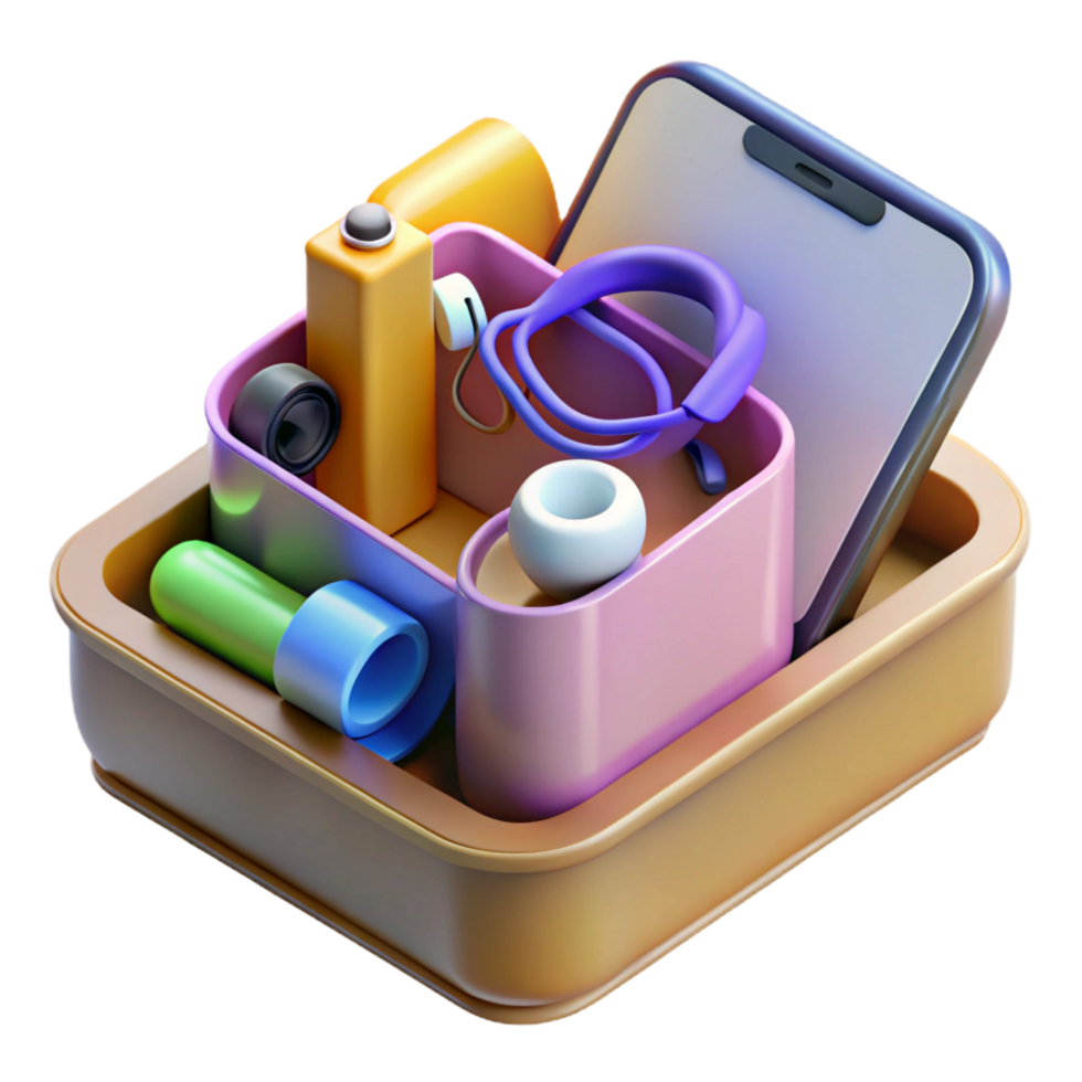 stunning timeless New smartphone in box with accessories. NO BACKGROUND with Transparent Background. png