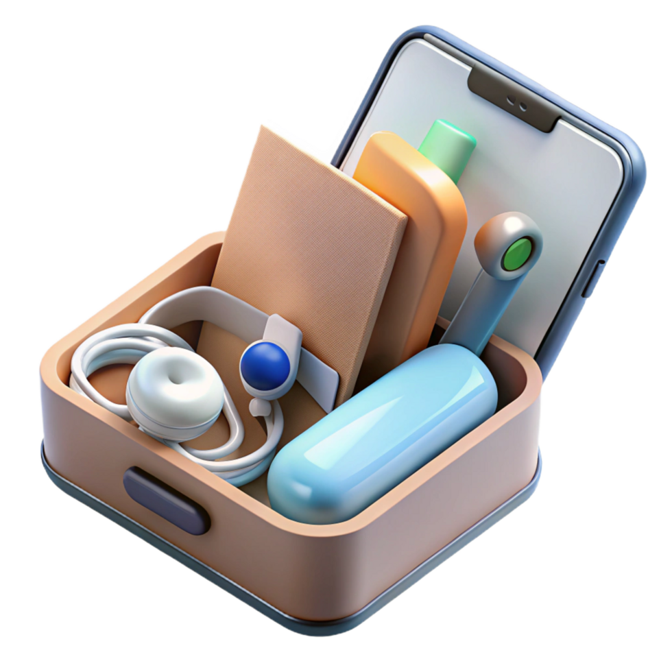 fascinating nostalgic mid-century New smartphone in box with accessories. NO BACKGROUND with Transparent Background. impeccable png