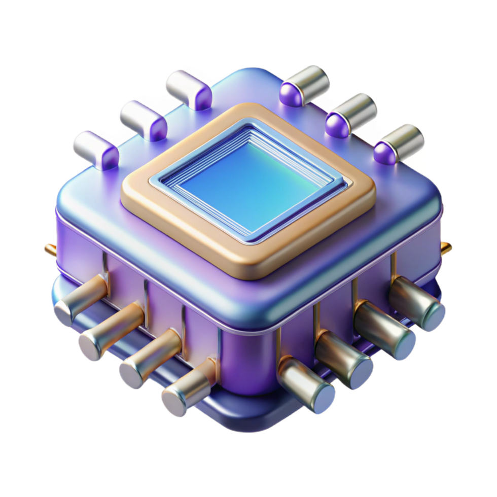 stunning whimsical retro Quantum computer processor. NO BACKGROUND with Transparent Background. high quality png