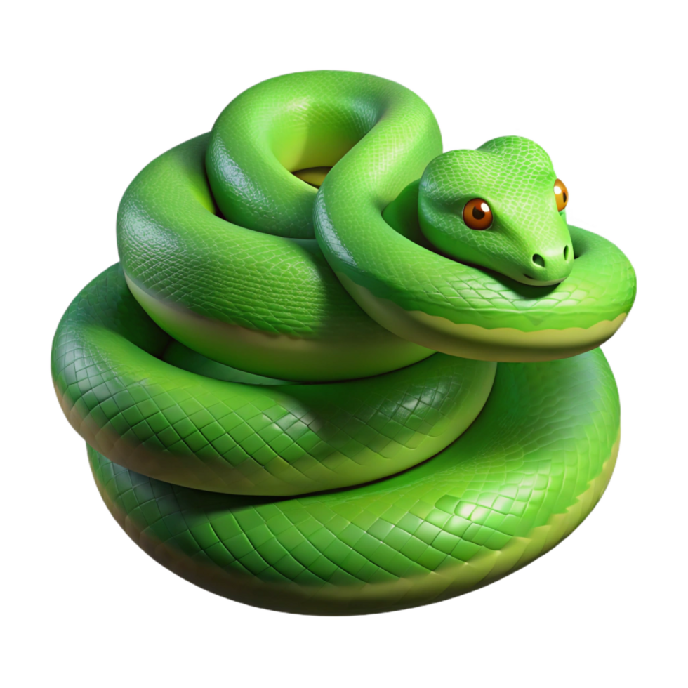 joyful serene A slithering Green Tree Python, coiled, NO BACKGROUND with Transparent Background. original png