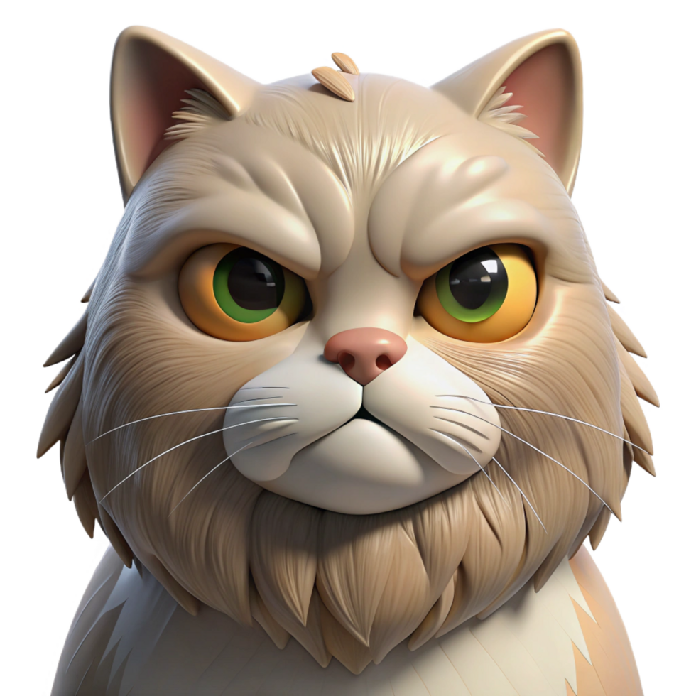 fascinating passionate art deco A grumpy Persian cat, face close-up, NO BACKGROUND with Transparent Background. crisp png