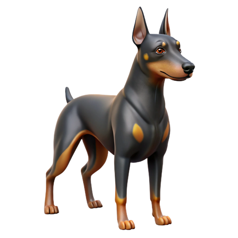 quintessential impressionist An alert Doberman Pinscher, head tilted, NO BACKGROUND with Transparent Background. 4K png