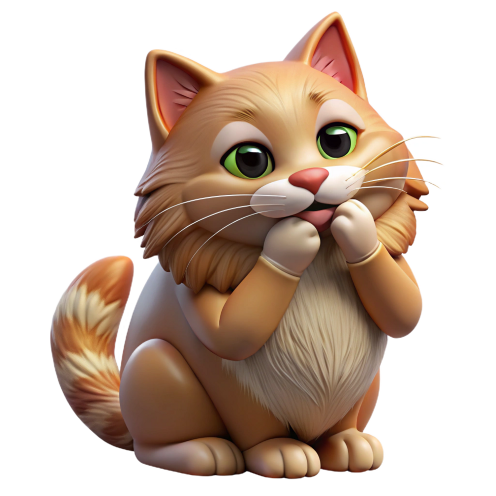 remarkable classic A grooming long-haired tabby cat, licking paw, NO BACKGROUND with Transparent Background. high resolution png
