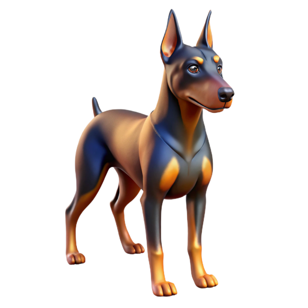 tranquil radiant An alert Doberman Pinscher, head tilted, NO BACKGROUND with Transparent Background. 8K png