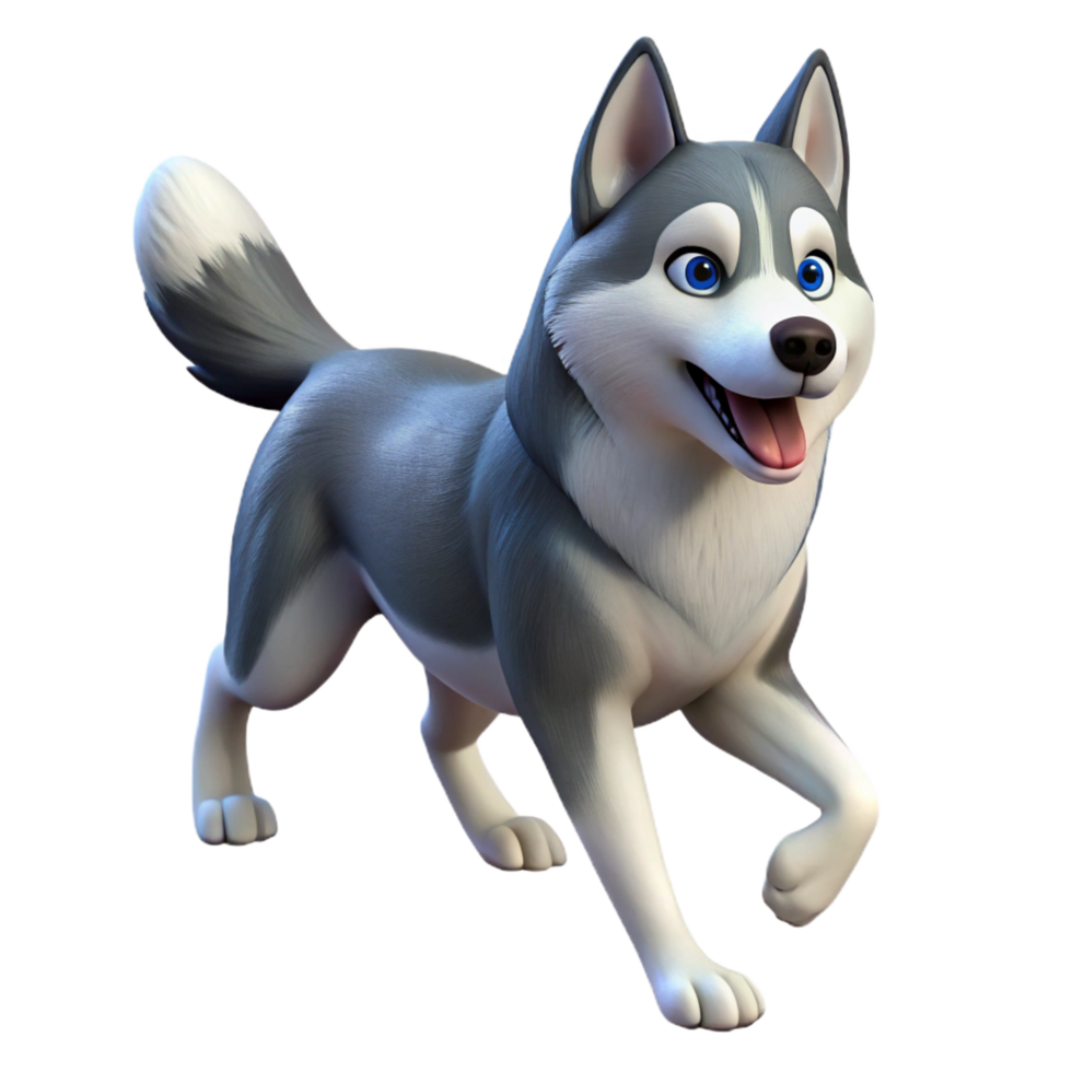 harmonious elegant A running Siberian Husky dog, full body, NO BACKGROUND with Transparent Background. 8K png