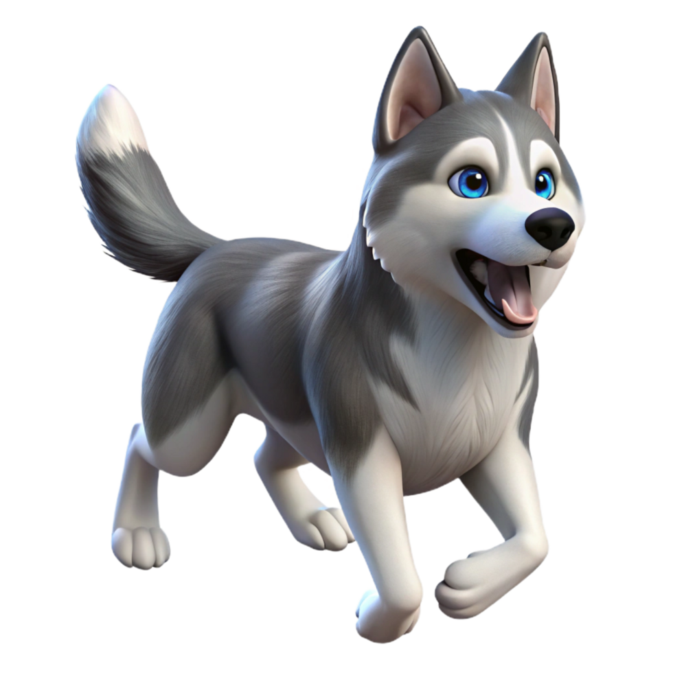 exemplary surreal A running Siberian Husky dog, full body, NO BACKGROUND with Transparent Background. flawless png
