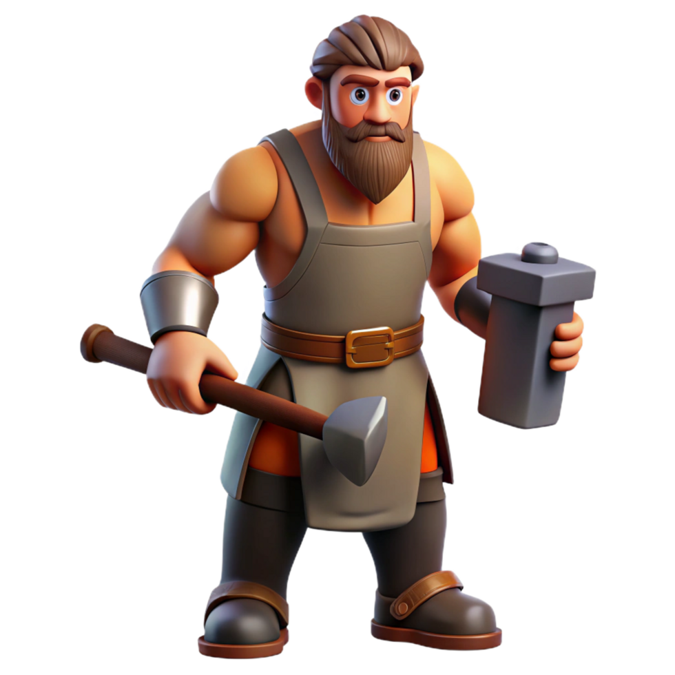 exquisite dramatic avant-garde Hephaestus, god of the forge, blacksmith's hammer, NO BACKGROUND with Transparent Background. crisp png