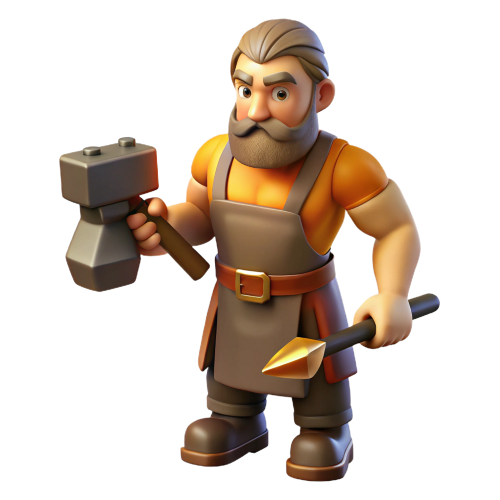 exceptional industrial Hephaestus, god of the forge, blacksmith's hammer, NO BACKGROUND with Transparent Background. genuine png