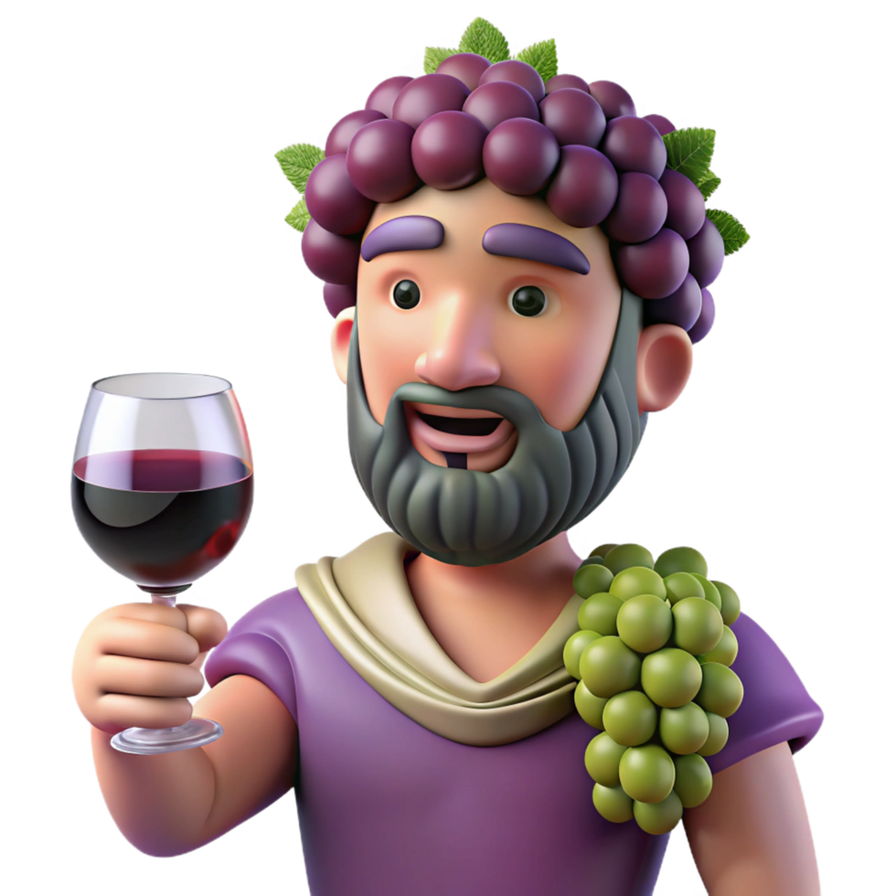 enchanting victorian Dionysus, god of wine, grapes and wineglass, NO BACKGROUND with Transparent Background. refined png