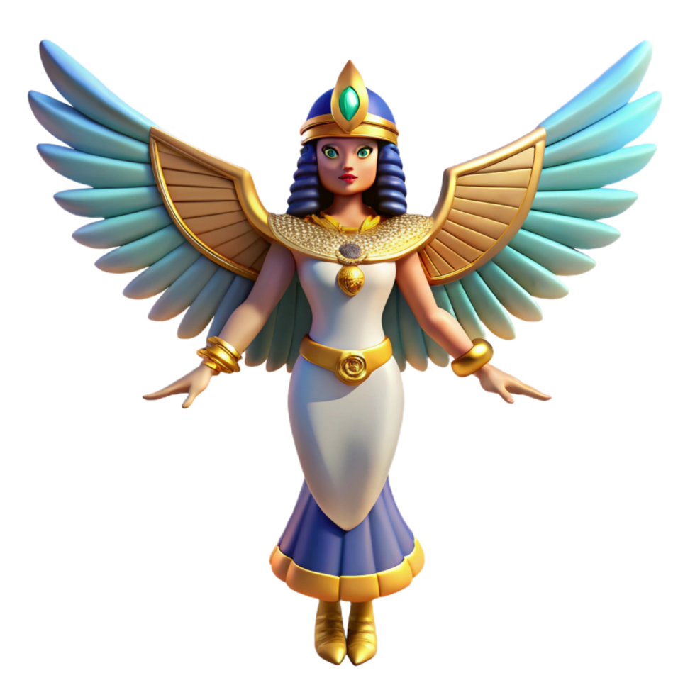 elegant dynamic renaissance Isis, Egyptian goddess of magic, winged, NO BACKGROUND with Transparent Background. sharp png
