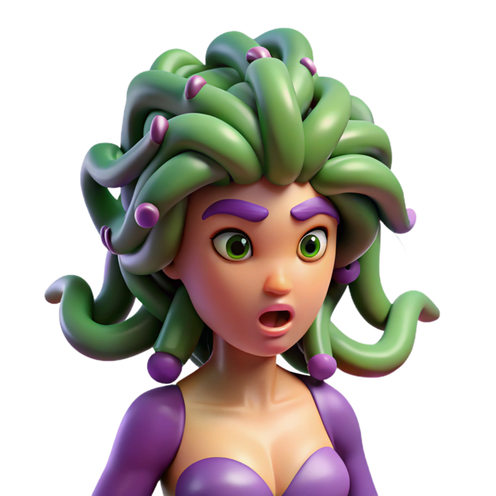 enchanting mysterious elegant Gorgon, monstrous female creature, snake hair, NO BACKGROUND with Transparent Background. sharp png