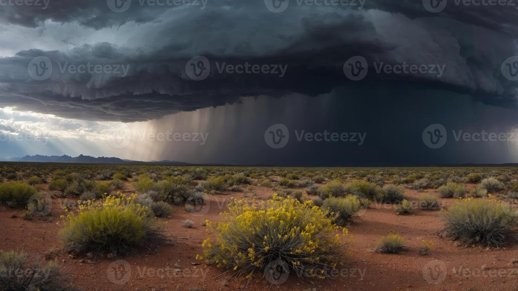 Approaching Storm with Heavy Rain Over Desert Landscape photo