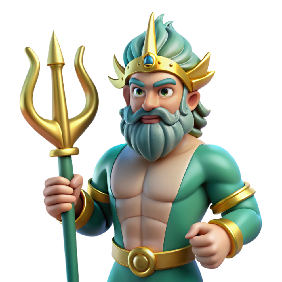 vibrant abstract Poseidon, God of the Sea, holding trident, powerful stance. NO BACKGROUND with Transparent Background. high resolution png