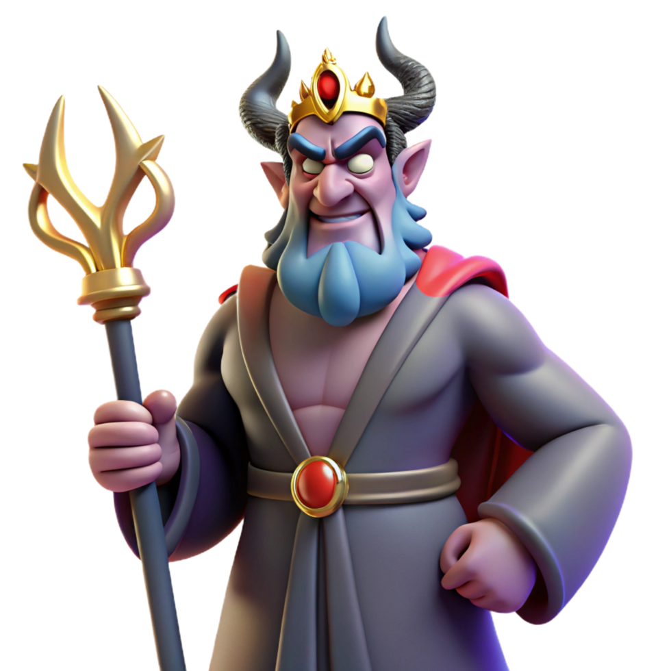 energetic impressive Hades, God of the Underworld, stern expression, holding bident. NO BACKGROUND with Transparent Background. luxury png