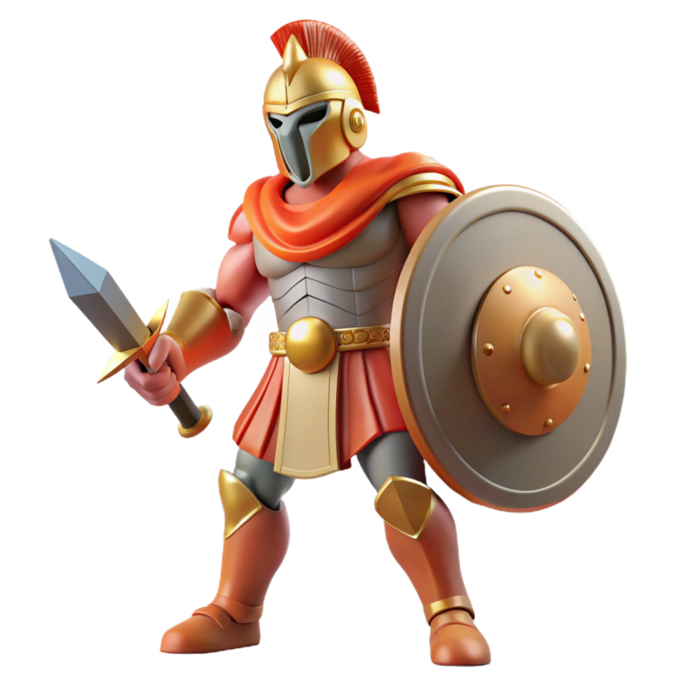 harmonious wonderful Ares, God of War, aggressive stance, holding sword and shield. NO BACKGROUND with Transparent Background. studio quality png