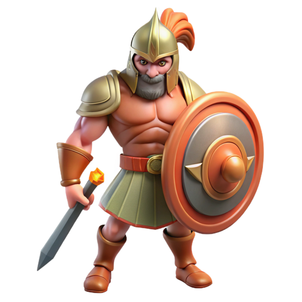 standout nordic Ares, God of War, aggressive stance, holding sword and shield. NO BACKGROUND with Transparent Background. handcrafted png