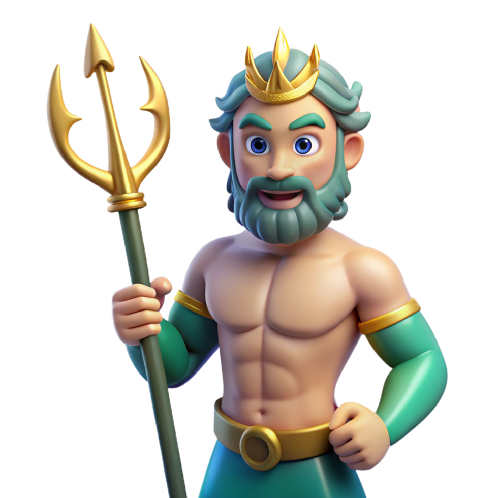 peaceful hypnotic Triton, son of Poseidon, merman with trident. NO BACKGROUND with Transparent Background. high quality png