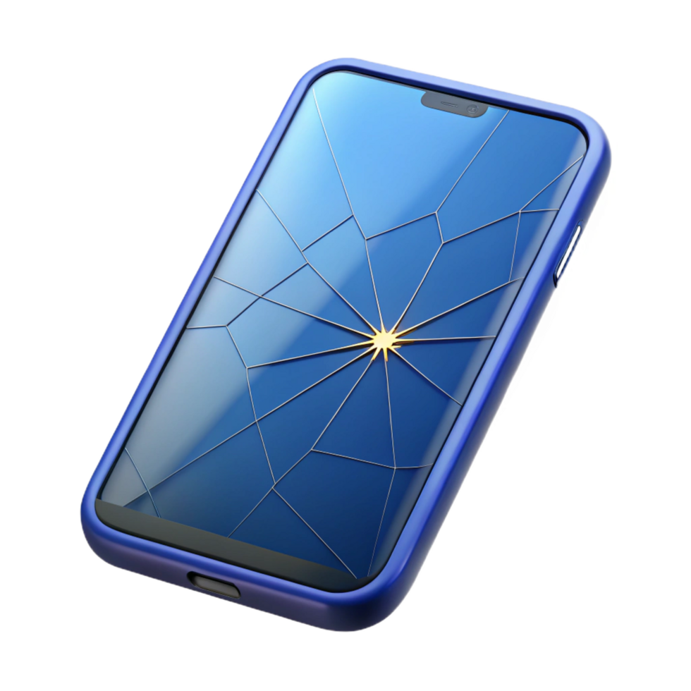 dramatic impressive Smartphone with cracked screen NO BACKGROUND with Transparent Background. 4K png