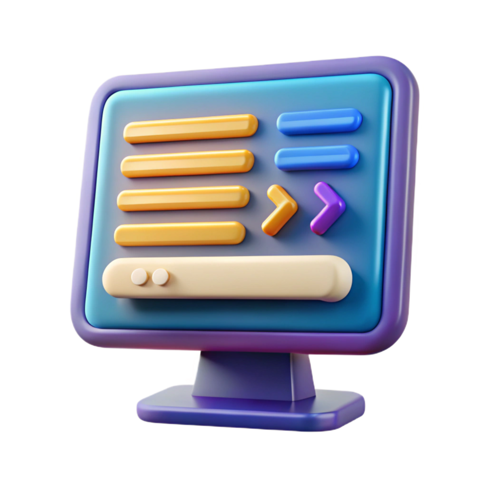 immaculate melancholic mid-century Computer monitor displaying code NO BACKGROUND with Transparent Background. premium png