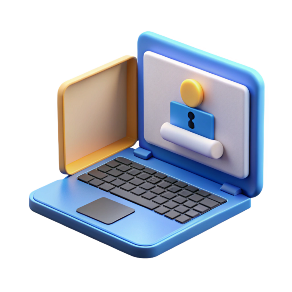 hypnotic celebrated Laptop with open lid displaying a conference NO BACKGROUND with Transparent Background. png