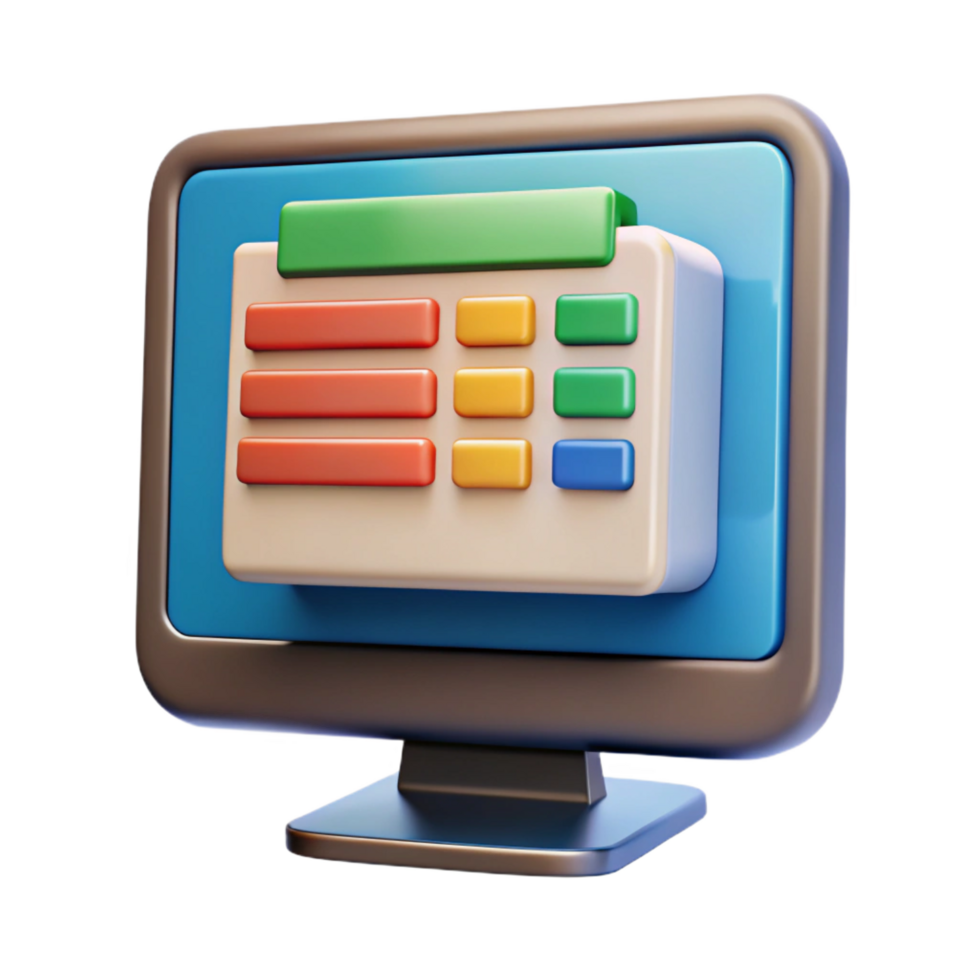 glorious renaissance Computer monitor displaying a spreadsheet NO BACKGROUND with Transparent Background. ultra HD png