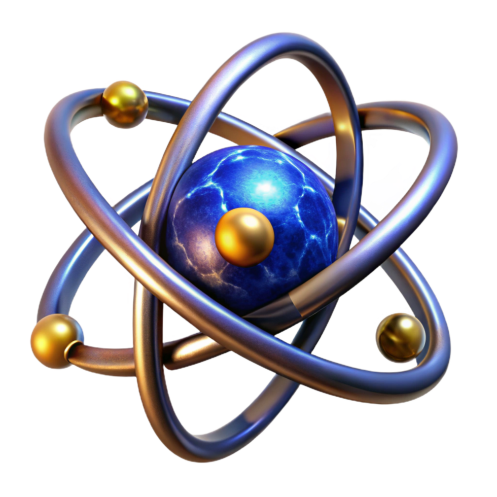 impressive abstract Glowing Atom Model Isolated with Blue Nucleus high resolution png