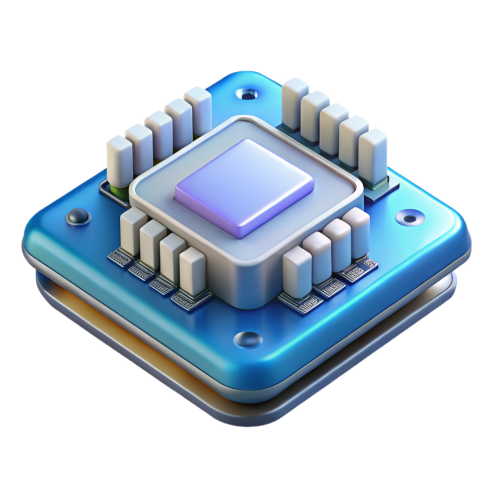 serene melancholic avant-garde Motherboard with CPU installed NO BACKGROUND with Transparent Background. refined png