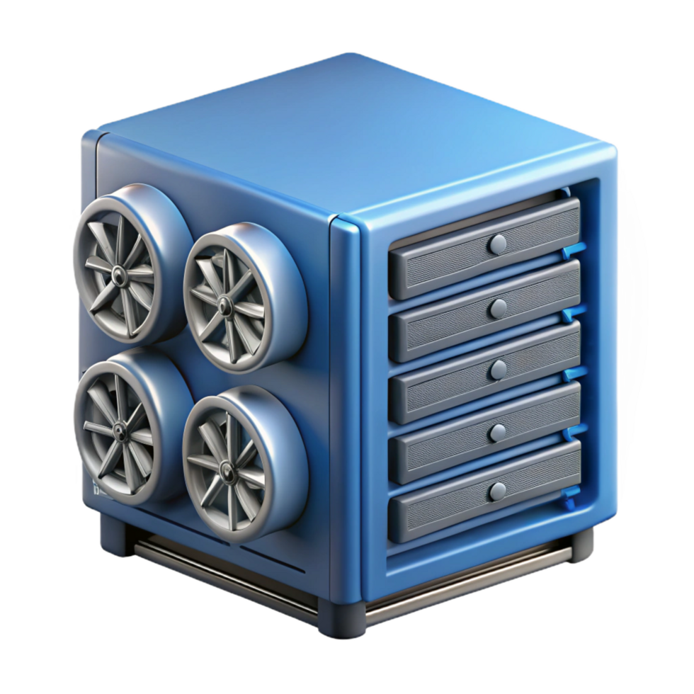 ethereal beautiful Server rack with cooling fans NO BACKGROUND with Transparent Background. authentic png