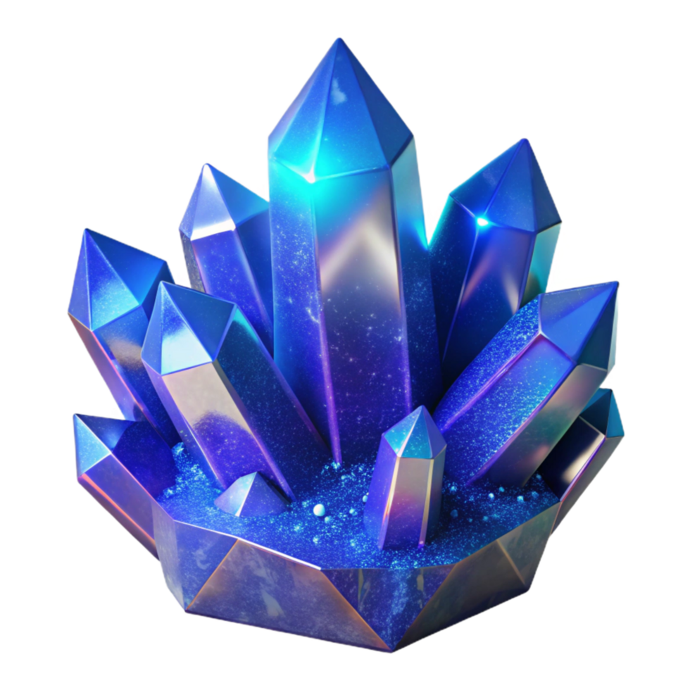 wonderful vintage Glowing Blue Crystal Cluster Transparent Background png