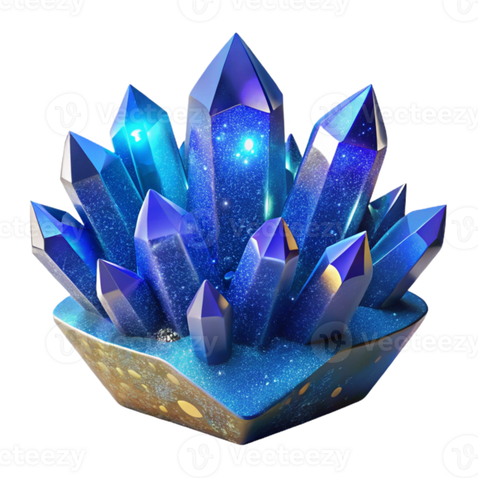 dramatic classic Glowing Blue Crystal Cluster Transparent Background professional png