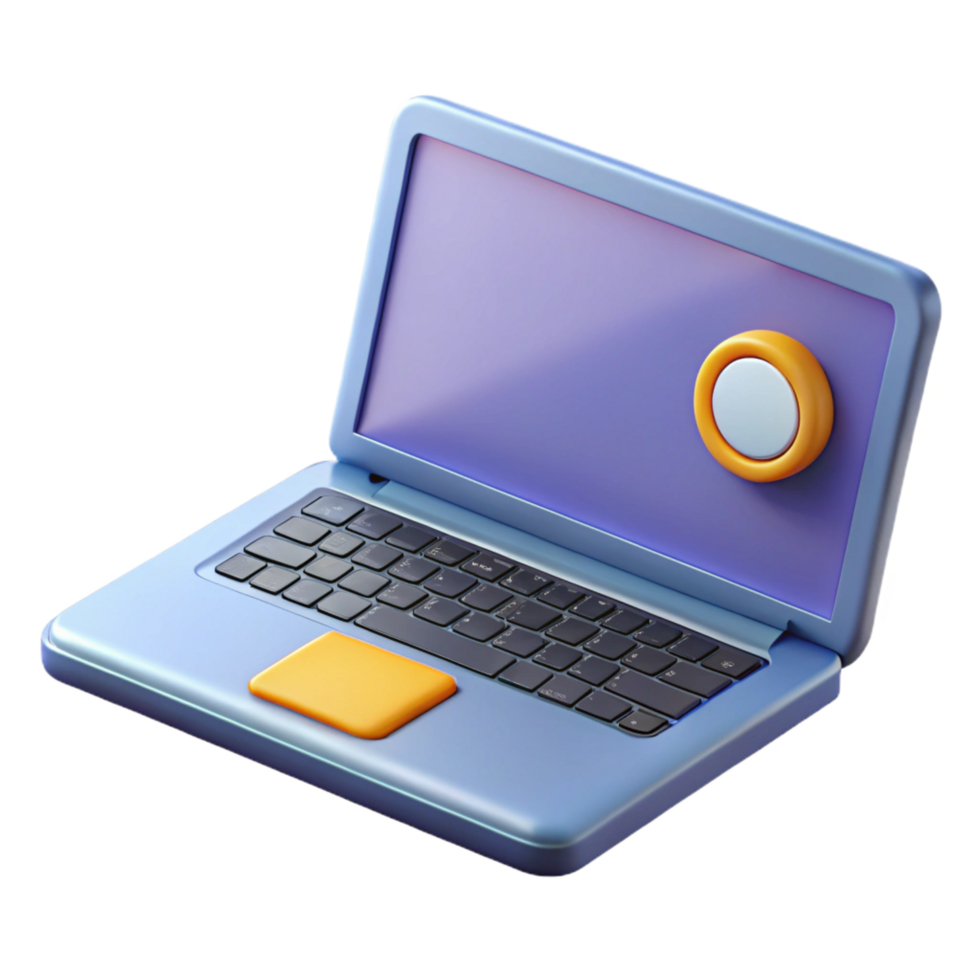 serene retro Laptop with sticker on the lid NO BACKGROUND with Transparent Background. refined png