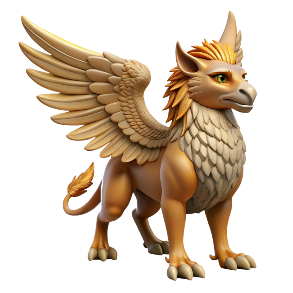 exquisite joyful abstract A majestic griffin, wings outstretched, NO BACKGROUND with Transparent Background. handcrafted png